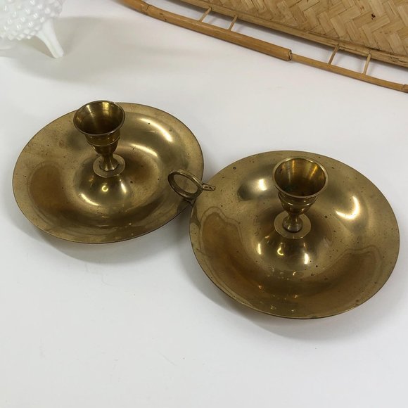 Vtg Brass Interlocking Candleplate Candlestick - Picture 2 of 8